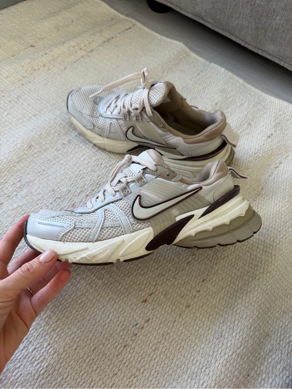 Nike Women's Beige and Brown Layered Mesh Sneakers